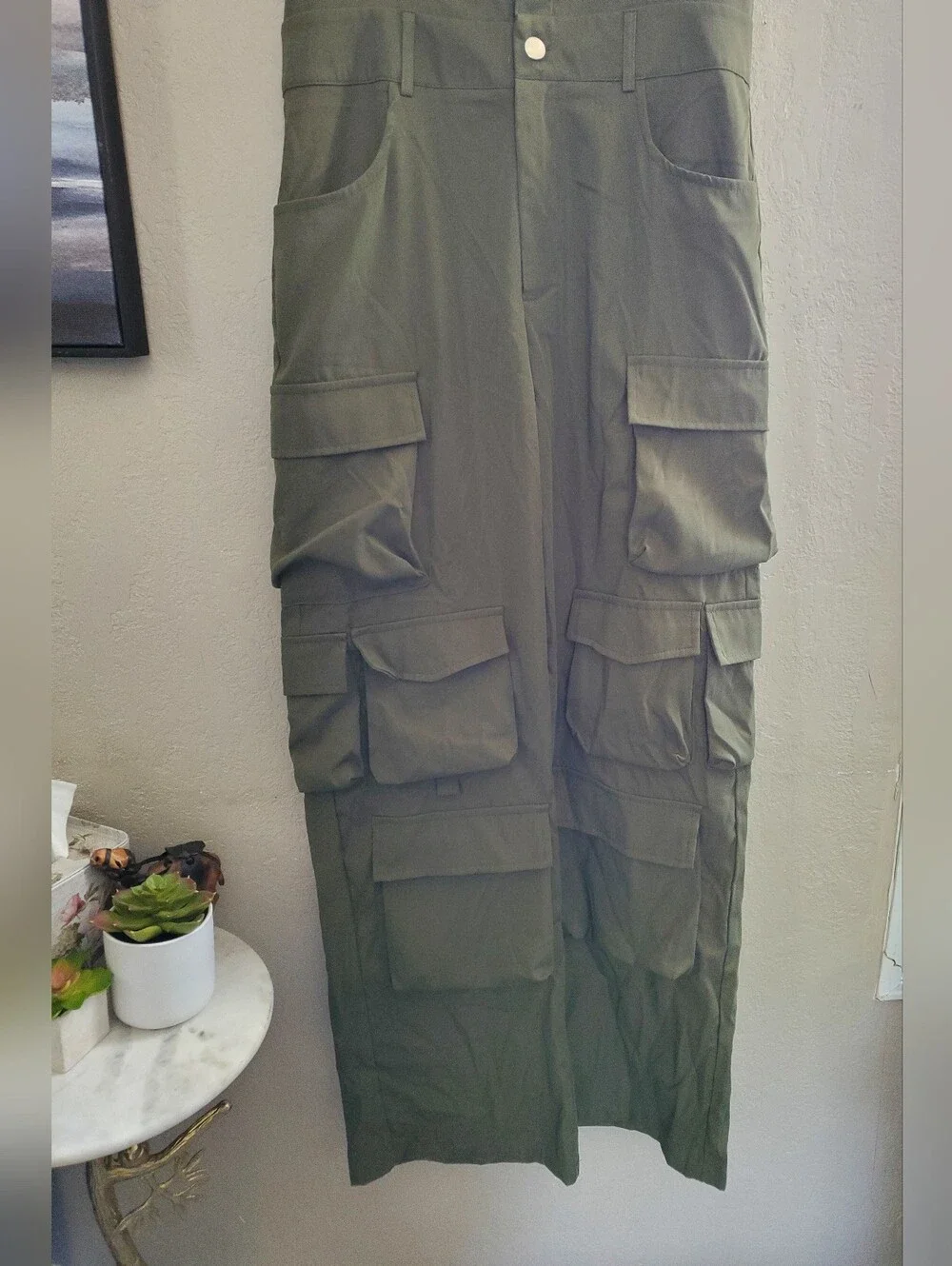 Strapless Olive Green Cargo Jumpsuit for Women - Picture 5 of 7